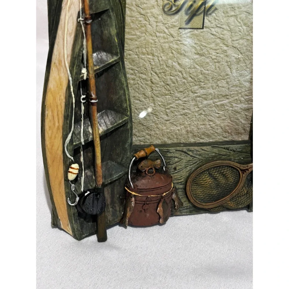 Rustic Fishing Theme Picture Frame Sit and Tell a Whopper Resin Lodge Decor 4x6